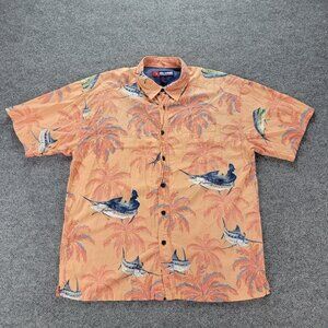 Reel‎ Legends Shirt Mens XL Orange Marlin Fish Hawaiian Camp Button Up Aloha
